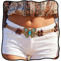 Fstrend Women's Woven Waist Belt Chain,Turquoise Braided Belts with Wooden Beads,Adjustable Belly Accessory for Dress (D) - color: D