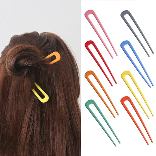 French hair pins for women 8 pcs-Elegant French Twists, Buns and Updos with No Hair Damage,Small Metal U-shaped French Pin Great Hold,Suitable for fine & thick hairUS366