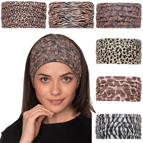 Cobahom 6Pcs Wide Headbands for Women Non Slip Soft Fabric Hair Wrap Boho Head Bands Elastic Sport Hair Bands for Workout Yoga Running (Animal Print)