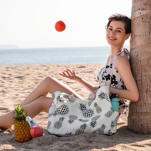 Clothirily Beach Bag for Women - Large Beach Tote Bag, Waterproof Sandproof Beach Bag with Zipper, Large Swim Pool Beach Tote - color: Pineapple