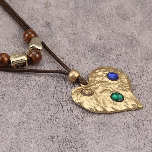 Bohemian Necklaces for Women Long Leather Necklace with Large Pendant Chunky Boho Hippie Jewelry Pendant Chocker Necklace - style: Boho Chunky Gold Necklace