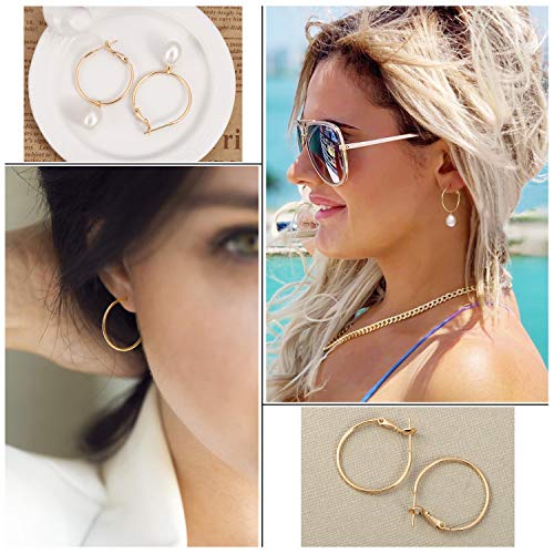 Gold Plated Huggie Hoop Earrings with Charms Fashion Pearl Drop Dangle Earrings for Women Handmade Karma Circle Jewelry for Ladies Lightweight Pearl Earrings on Christmas - color: shell pearl