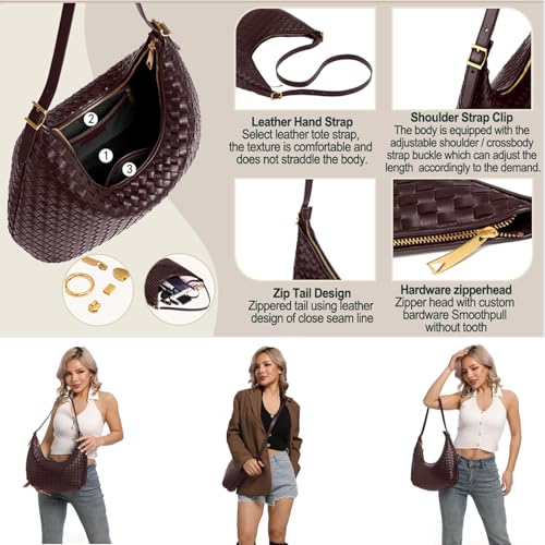 Shoulder Bag Handbag for Women Crossbody Tote Bags Woven Purse Clutch Women's Medium Underarm Hobo With Pocket Large - color: Deep Purple