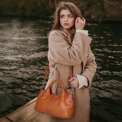 Iswee Genuine Leather Shoulder Bags Purses and Handbags for Women Satchel Designer Cross Body Hobo Medium Size Tote - color: Pink