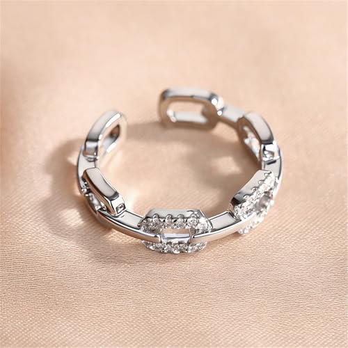Chain-Shaped Opening Women's Ring with Micro-Pave Cubic Zirconia - color: Silver Color