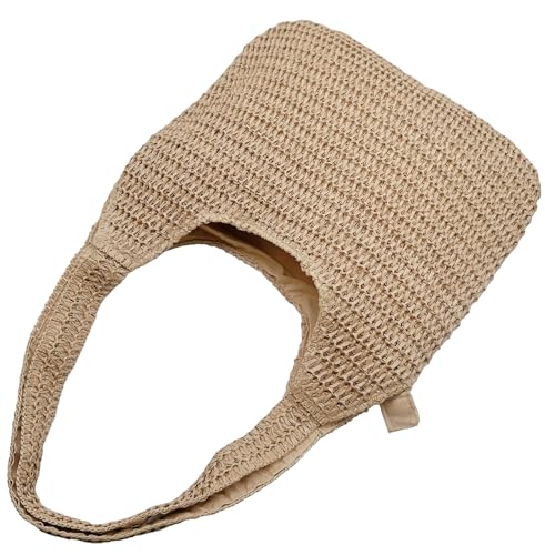 Aphoraeny Straw Beach Bag Buckets Totes Handbag Shoulder Tote Bag Straw Purse Summer Purse Women Summer Handbag - color: C-brown