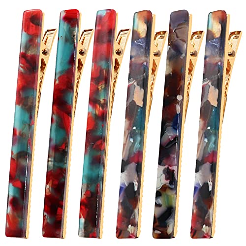 Cobahom 6Pcs Hair Clips,Hair Accessories for Women, Resin Duckbill Barrettes Fashion Chic Tortoise Shell Hair Clips for Women Girls and Hair Accessories(3 Red + 3 Bule) - color: 6 Pcs Blue & Red