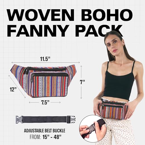 Boho Fanny Pack Belt bag - Crossbody Waist Bag for Men or Women - Hands-Free, Waterproof Large Bumbag for Hiking, Running, and Travel (Blue Vert) - color: Blue Vert v2