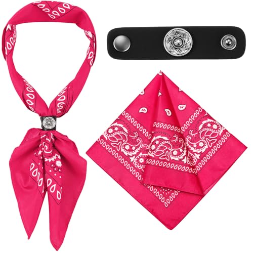Bandanas Scarf with Leather Ring Floral Buckle Paisley Bandana Headwear Western Scarf Gifts for Women Men Halloween - color: Rose Red