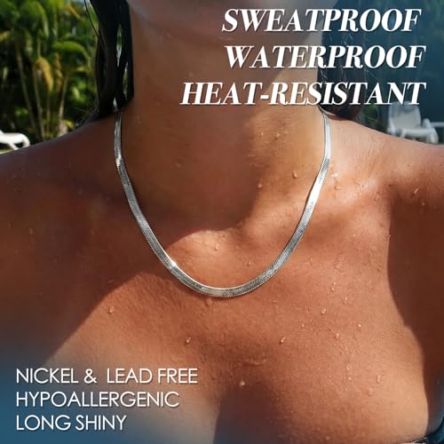 WomenGifts 14K Gold Silver Plated Herringbone Necklace for Women, Dainty Snake Chain Choker, Trendy Simple Long Layered Jewelry Non Tarnish, 3/4/5/8mm,14,16,18,20,22,24,26 Inch Thin & Chunky Options - color: Silver, style: 5mm-14inch