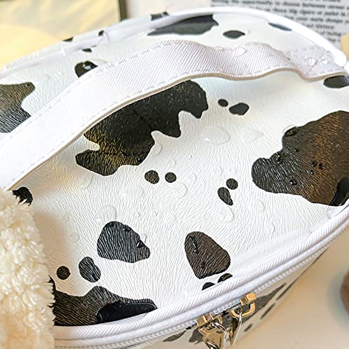 Meiyuuo Makeup Bag Large Cosmetic Bags for Women Girls Cute Travel Zipper Pouch Toiletry Organizer for Beauty Essentials Waterproof (Cow Print) - color: Print Cow Spots