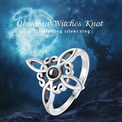 Vito 925 Sterling Silver Adjustable Open Spoon Ring for Women Men, Lotus Sunflower Snake Spoon Band Rings Feather Hug Witches Knot Inspirational Jewelry Gift for Wife - style: Witches Knot