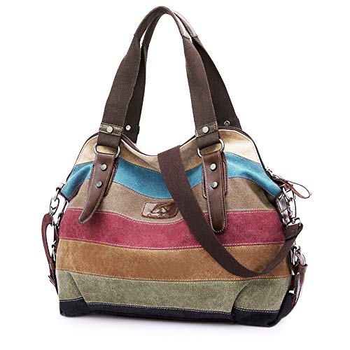 Canvas Handbag Multi-Color Striped Lattice Cross Body Shoulder Purse Bag Tote-Handbag for Women | Striped - style: Multi Color D