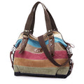 Canvas Handbag Multi-Color Striped Lattice Cross Body Shoulder Purse Bag Tote-Handbag for Women | Striped - style: Multi Color D
