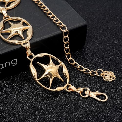 LIMHOO Women's Metal Waist Chain Belts Gold Silver Link Belt for Dresses - color: Star Gold, size: S: Length 105cm/41.3in