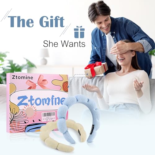 Ztomine Spa Terry Cloth Headband Combo Pack - 2 Puffy Makeup Facial Headbands for Face Washing and Masks (Beige + Blue) - color: beige + blue