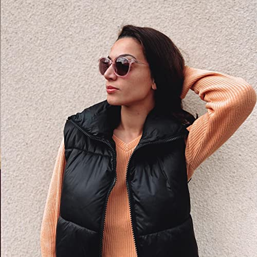 DUCO Women's Trendy Retro Round Acetate Polarized Sunglasses, UV400 99% Glare Block, Lightweight for Daily & Outdoor - color: Pink Stripe Frame Pink Lens