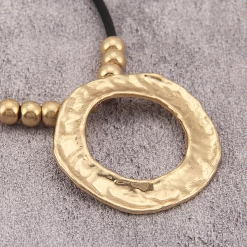 Boho Necklace for Women Adjustable Silicone Rope with Gold Beaded Pendant Chunky Handmade Vintage Jewelry - style: Bead Ring