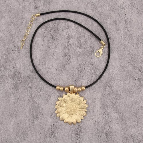 Boho Necklace for Women Adjustable Silicone Rope with Gold Beaded Pendant Chunky Handmade Vintage Jewelry - style: Beaded Sunflower