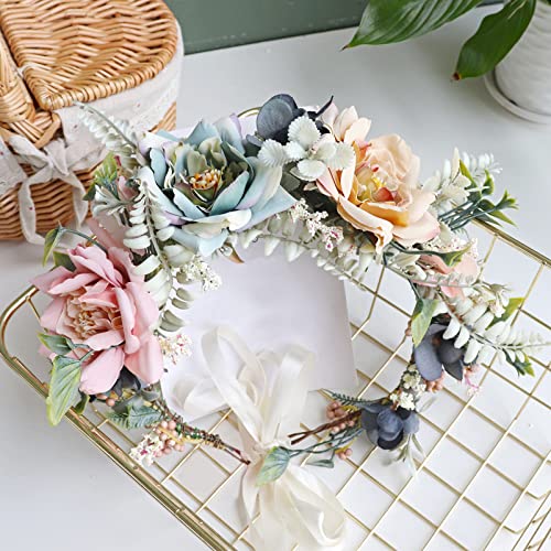Vivivalue Wedding Floral Crown Women Flower Headband Hair Wreath Floral Headpiece Halo Boho Party Prom Photos - color: Multicolored