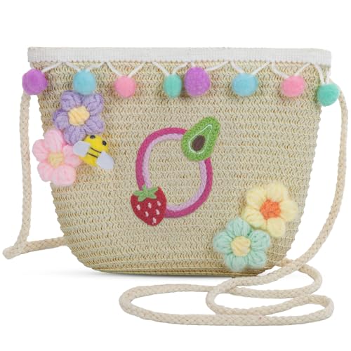 Letter Small Woven Straw Summer Beach Tote Bag for Women 2025,Woven Straw Beach Purse Shoulder Crossbody Bag for Women 2025 - color: Brown O