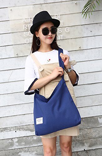 Covelin Women's Retro Large Size Canvas Shoulder Bag Hobo Crossbody Handbag Casual Tote - color: Blue