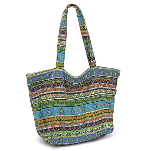 OPQRSTU Women Hippie Tote Hand Bag Large Capacity Bohemian Bag Portable Tourist Shoulder Bags - color: Green