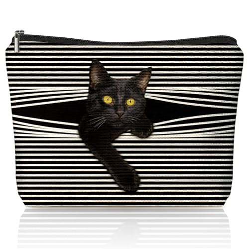 Funny Cat Makeup Bag & Travel Pouches for Toiletries, Funny Black Cat Gifts for Women & Teen Girls, Cats Gifts Lovers for Travel & Christmas，Kitty Cosmetic Zipper Travel Toiletry Bag - color: 02-Cat(05)