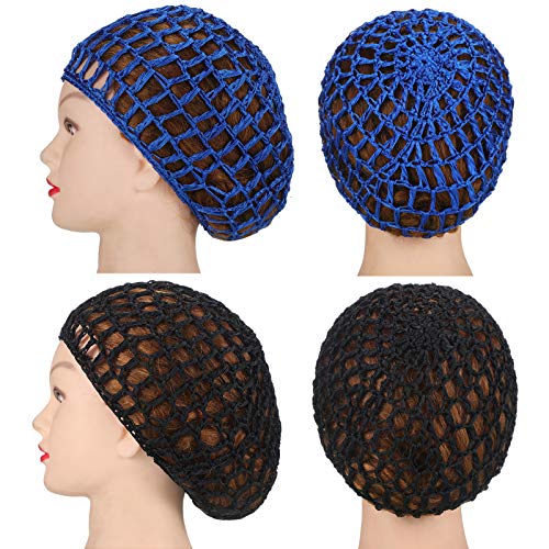 4 Pieces Mesh Crochet Hair Net Rayon Knit Snood Hat Thick Short Women Hairnet Snoods Cover Ornament for Sleeping (Black, Blue, Gray, Khaki) - color: Black, Blue, Gray, Khaki