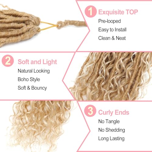 Goddess Locs Crochet Hair 7 Packs Bohemian Faux Locs Pre-Looped Braids, Boho Goddess Soft Locs Crochet Hair with Curly Ends Hair Extensions for Women (27/613, 18 Inch) - color: 27/613, size: 18 Inch