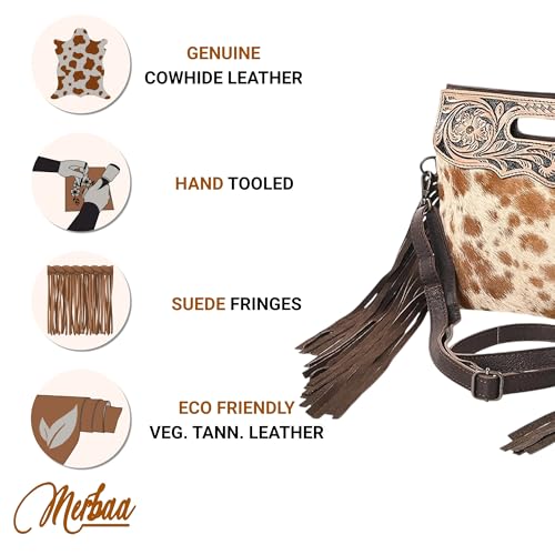 Merbaa Women Natural Cowhide Leather Crossbody Sling Bag With Adjustable Detachable Strap | Shoulder Bag | Handbag - color: Brown 1