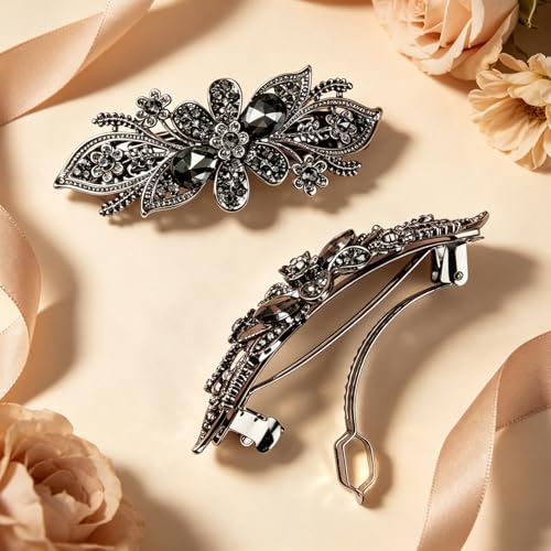 Joez Wonderful Rhinestone Hair Clips, Crystal Spring Flower Bridal Hair Accessories for Women, Sparkly Fancy Hair Pins Barrettes for Wedding Bride Long Hair- Gray - color: Rhinestone Butterfly Gray