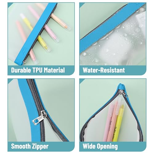 Mr. Pen- Clear Pencil Pouch, 8.50"x4.25", 3 Pack, Durable TPU Material | Medium Water-Resistant Pencil Bags with Smooth Zipper, Multipurpose Clear Pouch for Stationery, School, Office - color: Blue Shades, size: 3 Pack, Medium