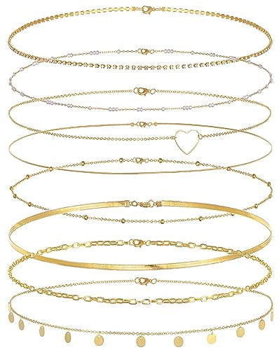 Tornito 8Pcs Waist Belly Chain CZ Heart Pearl Snake Bead Sequin Paperclip Belly Chain Summer Beach Sexy Body Chains Jewelry Accessories for Women Adjustable - style: A:8Pcs(Heart)