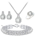 Paxuan 4pcs Cubic Zirconia Wedding Jewelry Sets for Bride Bridesmaid Cubic Zirconia Pendant Necklace Earrings Link Tennis Bracelet Open Ring Set for Women - color: Platinum Plated White Cubic Zirconia