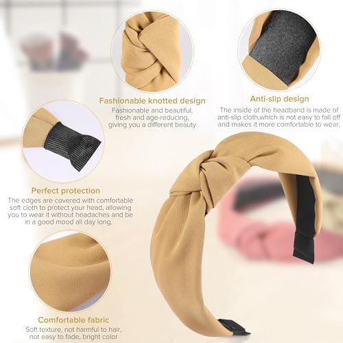 DiyJibb Headbands for Women Girls - 6PCS Stylish Top Knotted Headbands - Knotted Headband for Women - Head Bands Wide Hairband Hair Accessories - color: pink，yellow，white，red，black，light pin