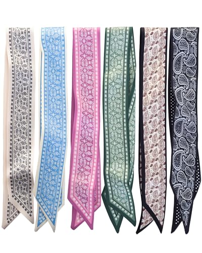 ZXZH 6 Pack Fashion Scarves for Women, Versatile Boho Head Scarf, Satin Scarf for Hair, Neck, Wrist, and Purse Accessories - color: Classic Paisley