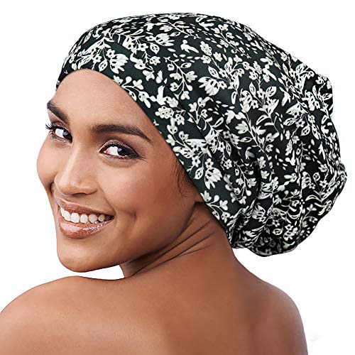 Wide Band Sleep Night Cap Baggy Beanie Slouch Skull Cap Cancer Hat - color: Cotton Bloom