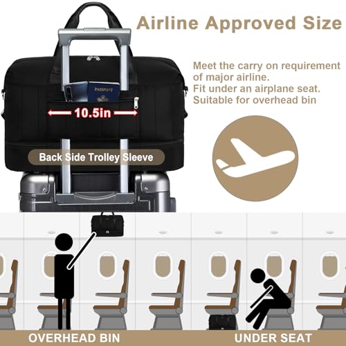 IBFUN Weekender Bags for Women, Travel Duffle Bag with Shoe Compartment Carry on Weekender Overnight Duffel for Weekend Travel Business Trip 3PCS - color: E1-Black