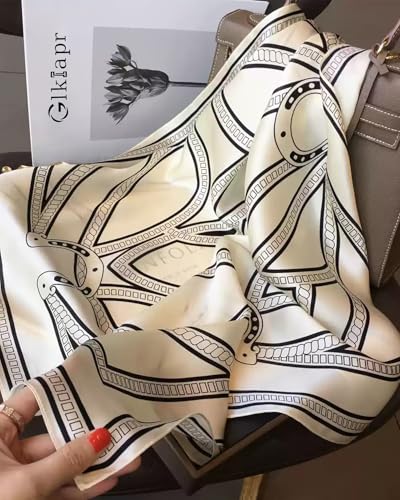 Satin Bandana Headscarf for Women Silky Hair Scarves for Fashion Lightweight - color: 26-black and White Geometric Shapes