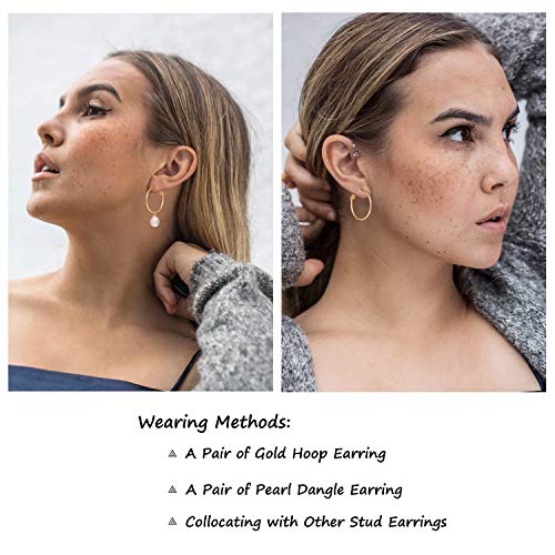 Gold Plated Huggie Hoop Earrings with Charms Fashion Pearl Drop Dangle Earrings for Women Handmade Karma Circle Jewelry for Ladies Lightweight Pearl Earrings on Christmas - color: shell pearl