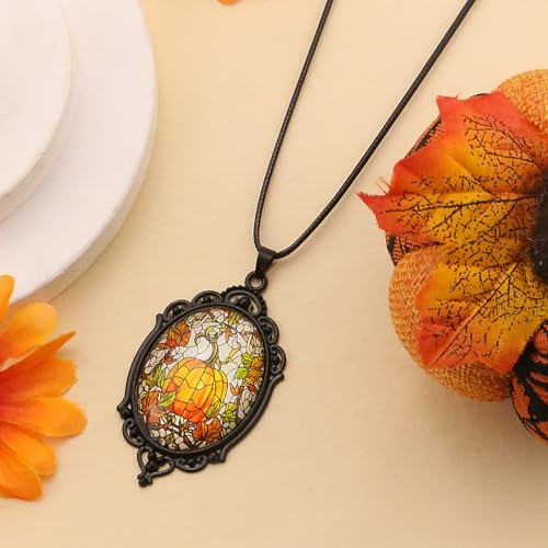 Halloween Gothic Witch Necklaces Cross Glass Pendant Necklace for Women Punk Vintage Black Dark Oval Cameo Necklace Witch Emo Necklaces Halloween Jewelry Witch Accessories 2025 - style: Pumpkin