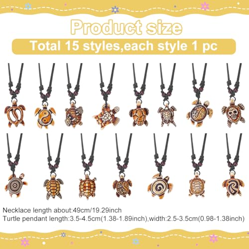 ANATTASOUL Yin Yang Turtle Necklace 15 Pcs Adjustable Sea Turtle Skull Necklace Ocean Resin Antique Jewelry with Evil Eye Pattern for Women Anniversary Party Birthday Gifts Goldenrod
