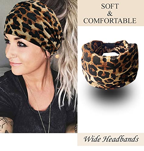 YONUF Wide Boho Headbands for Women Fashion Knotted Headband Yoga Workout Hair Accessories African Head Wrap 4 Pack - color: Print