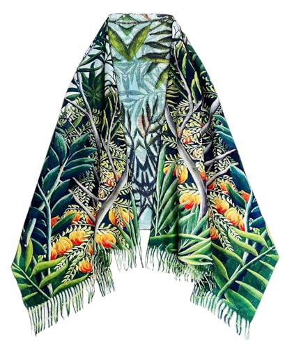 VENVSBEE Reversible Scarf Soft Large Shawl Wrap Blanket Double Sided Art Print Warm Pashmina Stoles Klimt Van Gogh Gifts - color: Art 14