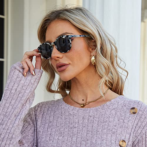DUCO Women's Trendy Retro Round Acetate Polarized Sunglasses, UV400 99% Glare Block, Lightweight for Daily & Outdoor - color: 8. Black Tortoise Frame Grey Lens