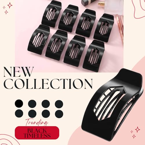 8 Pack Black Flat Hair Clips for Women – Large Glossy Rectangle No-Slip Claw Clips for Thick & Thin Hair, Strong Hold Square Hair Accessories for Work & Daily Styling - color: Black