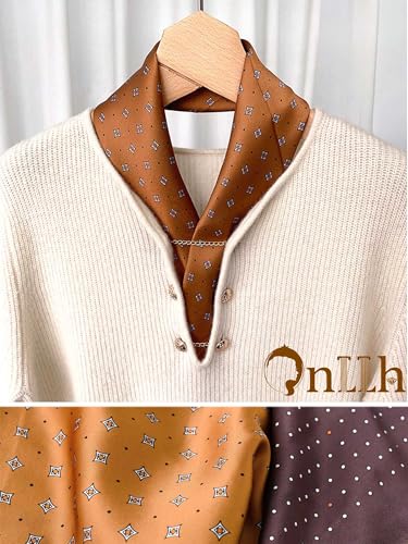 Silky Scarf for Women Lightweight Satin Bandanas Neck Hair Wrap For Sleeping Head Scarves 27.5" - color: A15 Brown Rhombus/27.5"