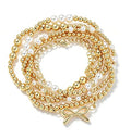 Gold Beaded Bracelets for Women, 14K Real Gold Plated Jewelry for Women Dainty Pearl Bead Bracelets Stack, Non Tarnish Trendy Stackable Ball Cross Stretch Bracelet Set Fashion Accessories Gifts - color: Gold bead & Bow chain