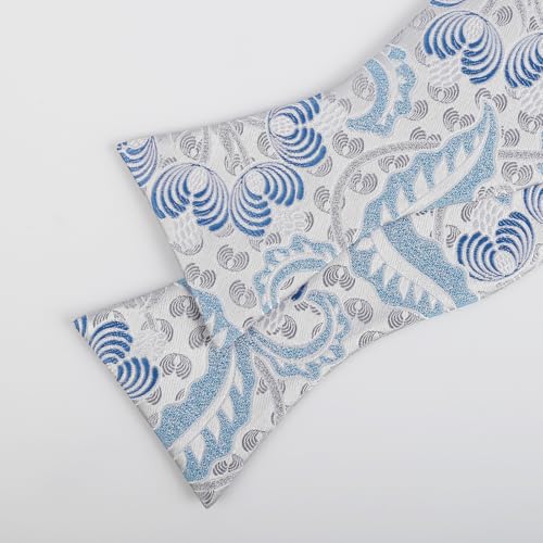 Alizeal Mens 2pcs Classic Floral Pattern Self-tied Bow Tie and Handkerchief Set - color: 035-silver+blue